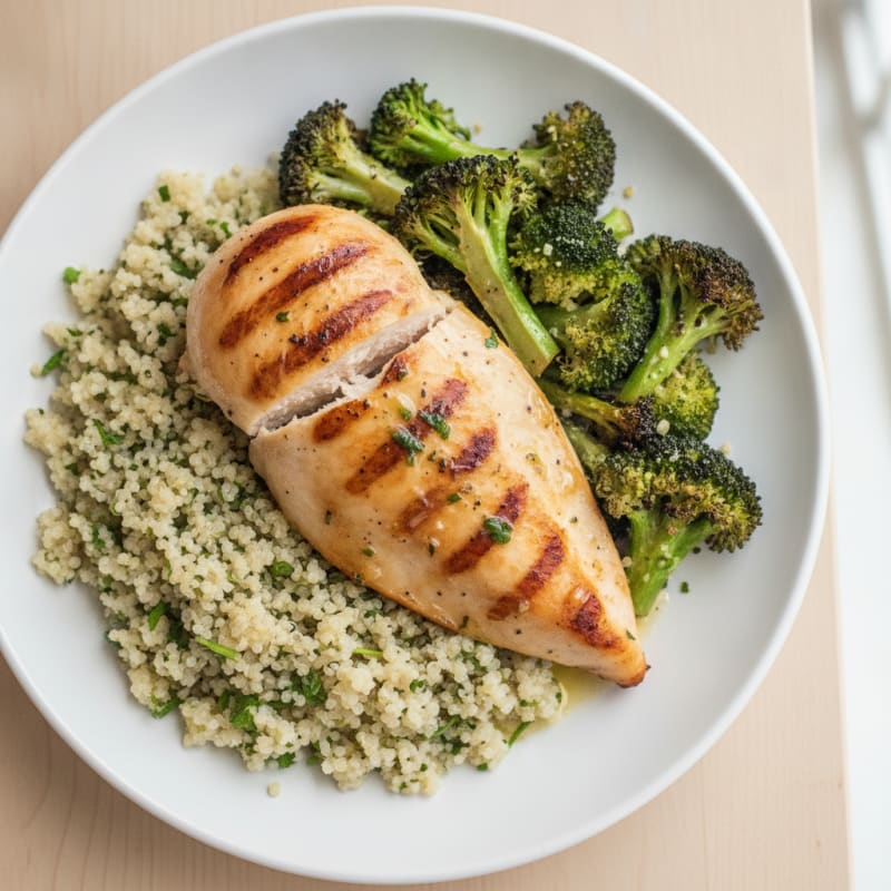 Grilled Chicken Breast with Quinoa and Roasted Broccoli