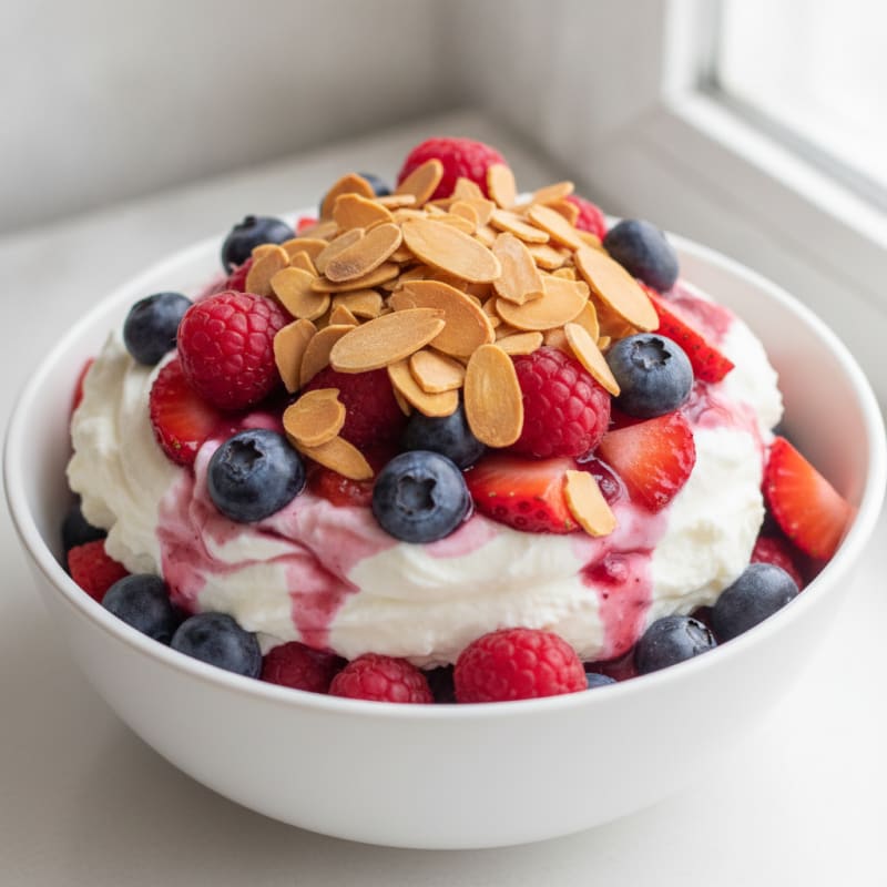 Greek Yogurt Protein Parfait with Mixed Berries and Almonds