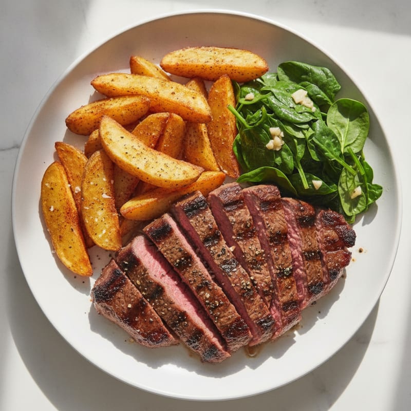 Grilled Skirt Steak with Garlic Spinach