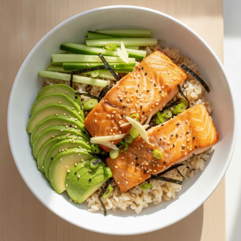 Salmon Sushi Rice Bowl with Avocado