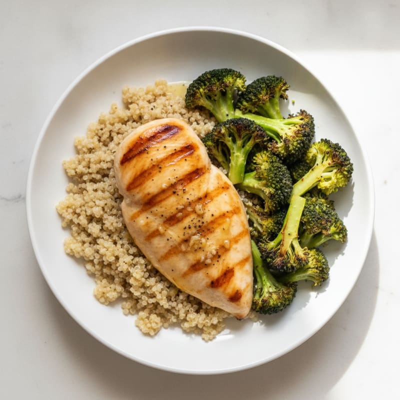 Grilled Chicken Breast with Quinoa and Roasted Broccoli