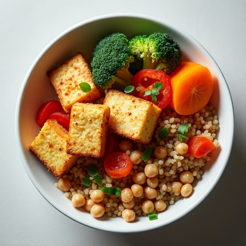 Crispy Baked Tofu with Roasted Vegetable Buddha Bowl