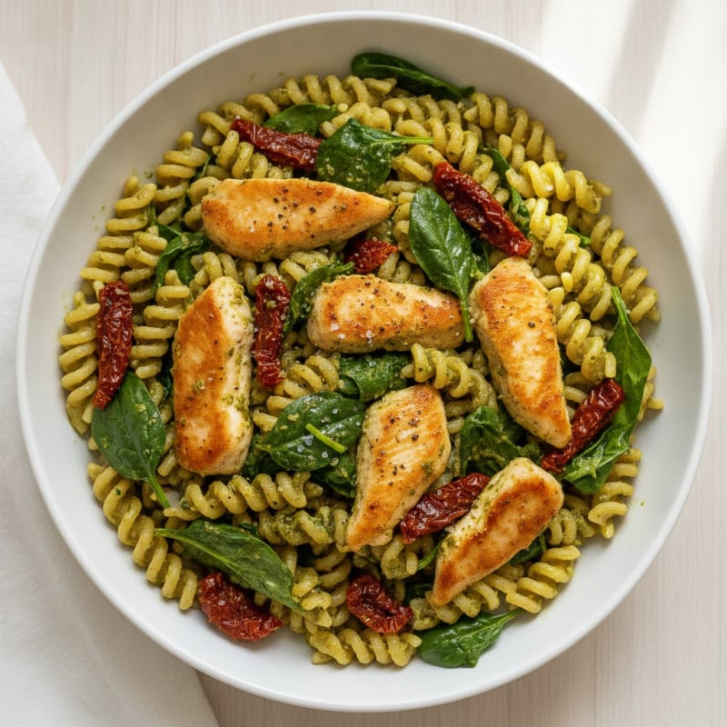 Pesto Chicken Pasta with Sun-Dried Tomatoes