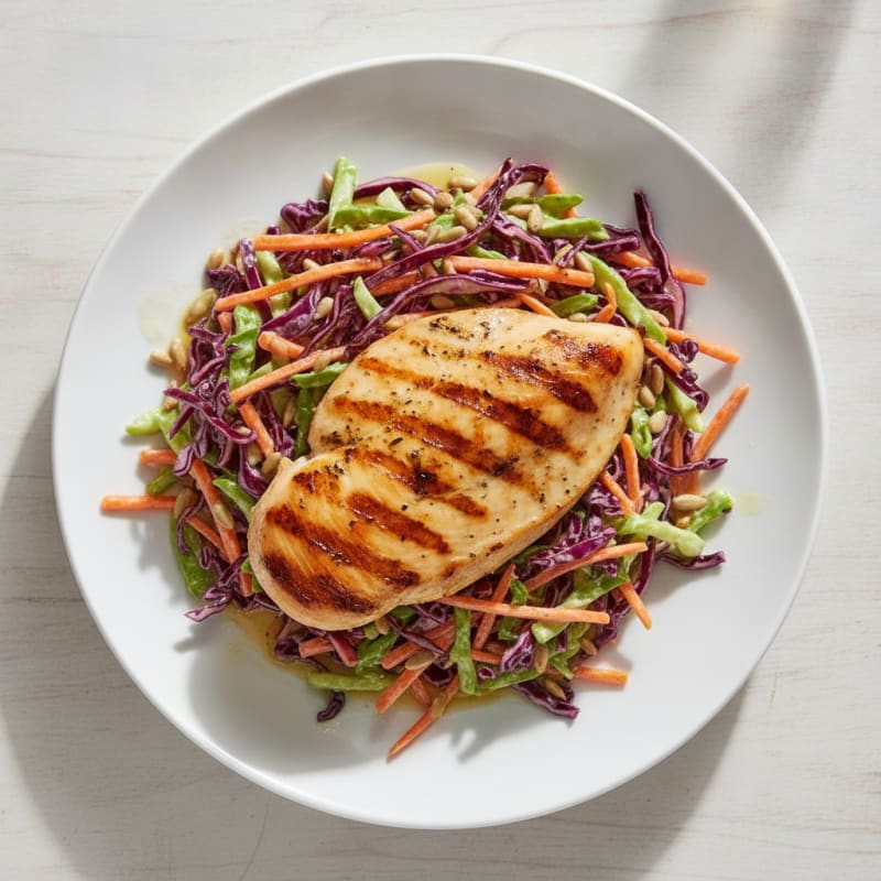 Grilled Chicken Breast with Crunchy Cabbage Slaw