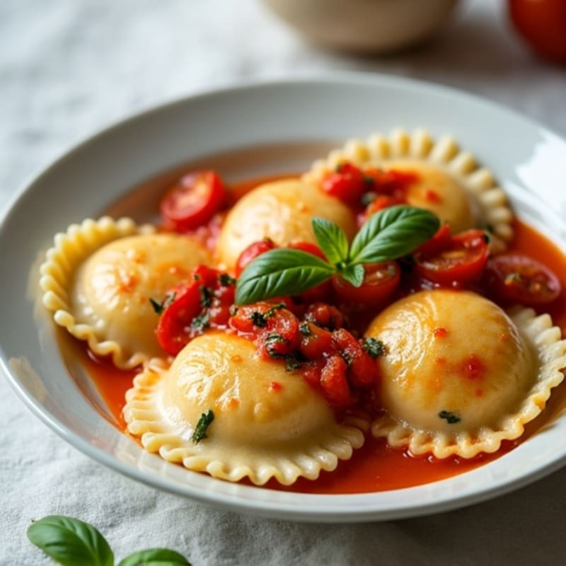 Ricotta-Spinach Ravioli with Herb-Roasted Tomato Sauce