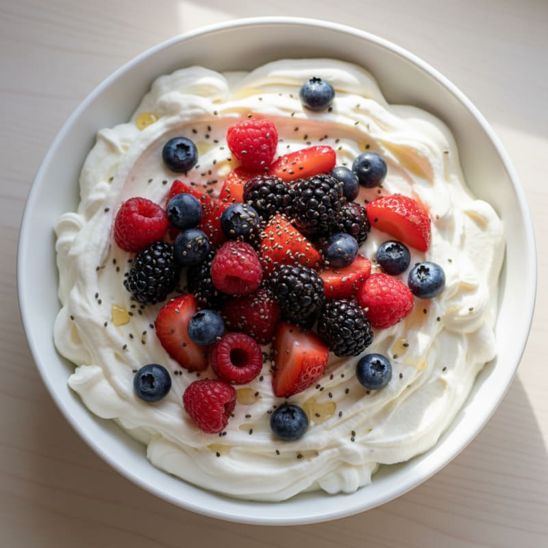 Silky Greek Yogurt with Protein Powder and Mixed Berries