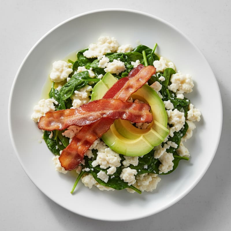 Crispy Turkey Bacon Egg White Scramble with Spinach