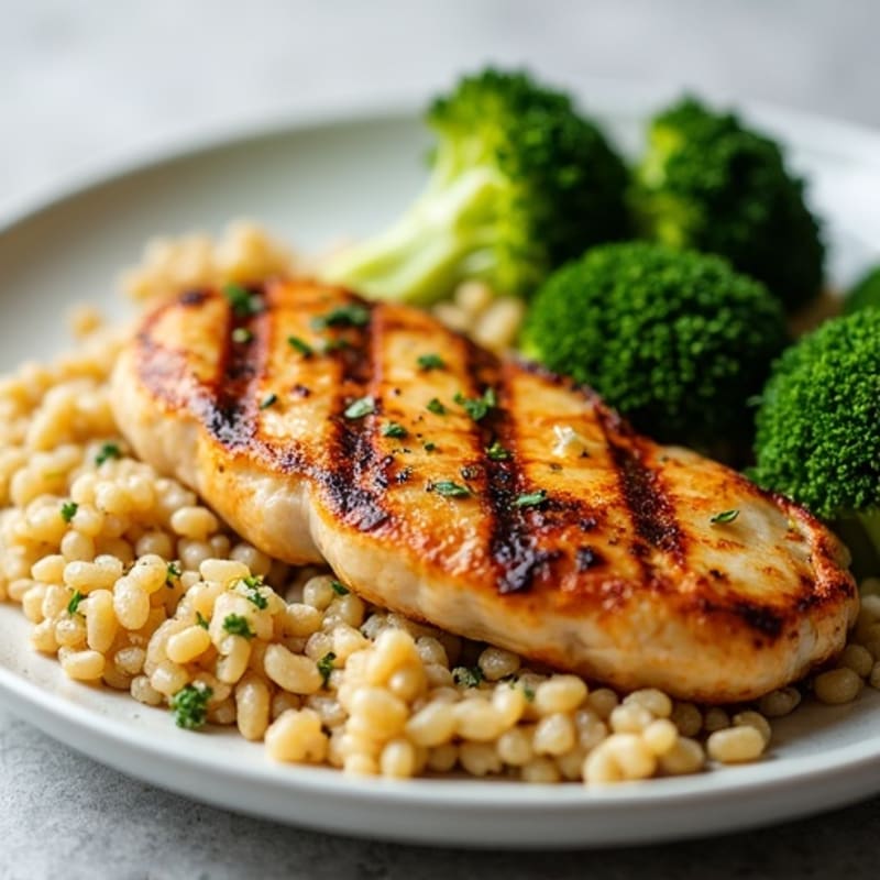 Grilled Chicken Breast with Quinoa and Steamed Broccoli