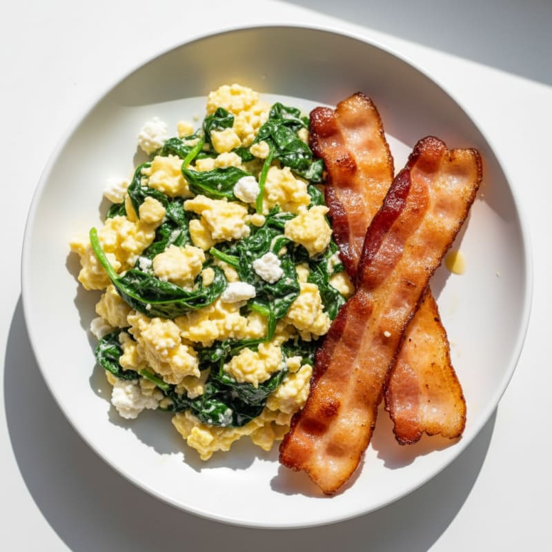 Cottage Cheese Scramble with Spinach and Turkey Bacon