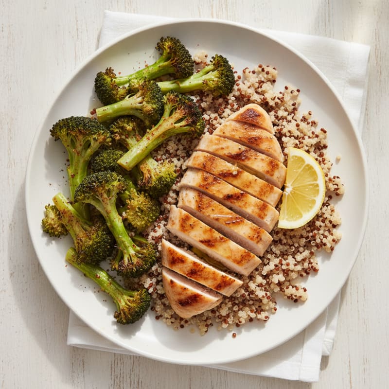 Grilled Chicken Breast with Quinoa and Roasted Broccoli