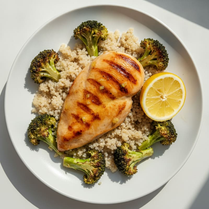 Grilled Chicken Breast with Quinoa and Roasted Broccoli