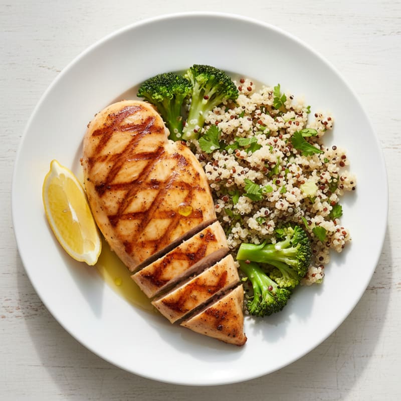 Grilled Chicken Breast with Quinoa and Steamed Broccoli