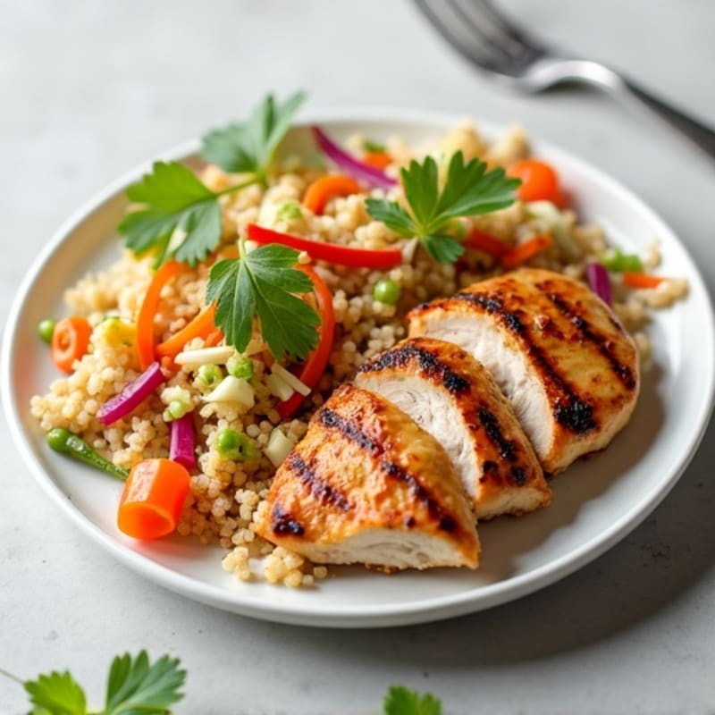 Grilled Chicken Breast with Crunchy Vegetable Slaw and Quinoa