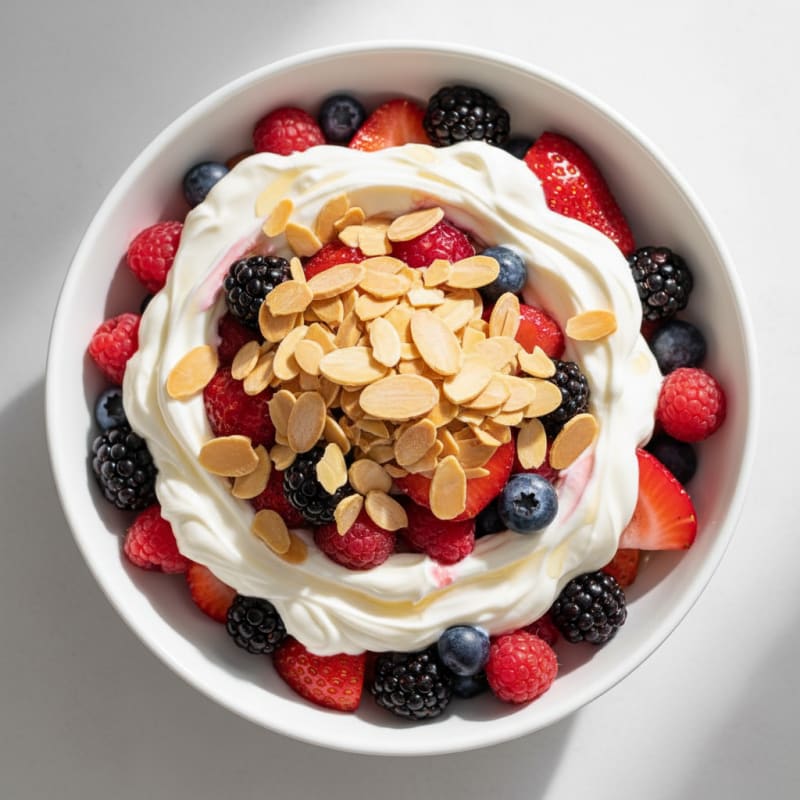 Greek Yogurt Protein Parfait with Mixed Berries and Almonds