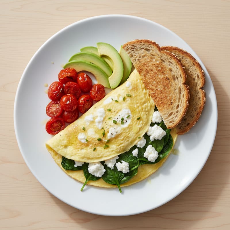 Egg White Spinach Omelet with Cottage Cheese and Cherry Tomatoes