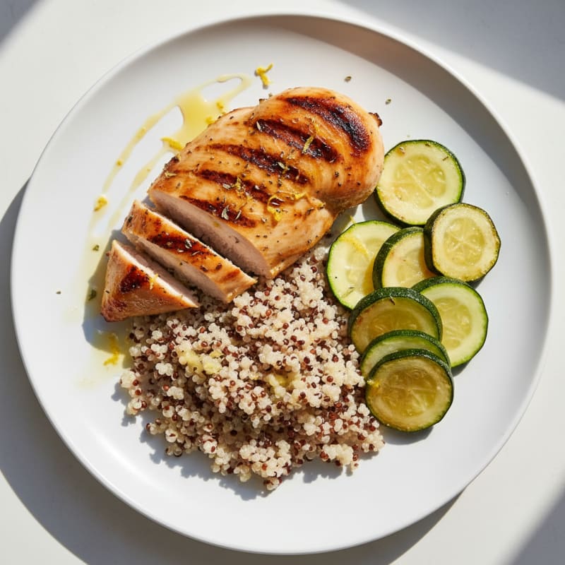Grilled Lemon Chicken Breast with Quinoa and Steamed Zucchini
