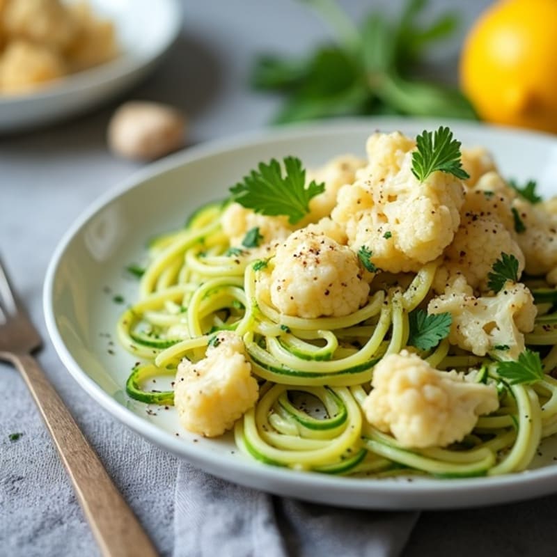Creamy Cashew Cauliflower Alfredo with Zucchini Noodles