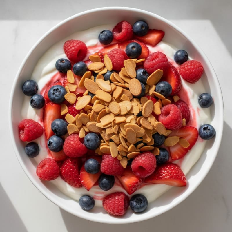 Greek Yogurt Protein Parfait with Mixed Berries and Almonds