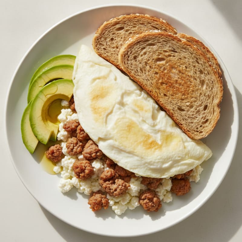 Egg White Omelet with Turkey Sausage and Cottage Cheese