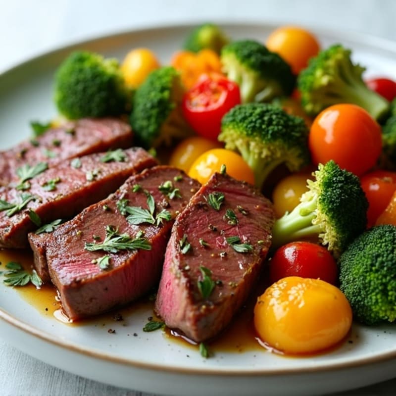 Garlic Herb Beef with Crispy Roasted Vegetables