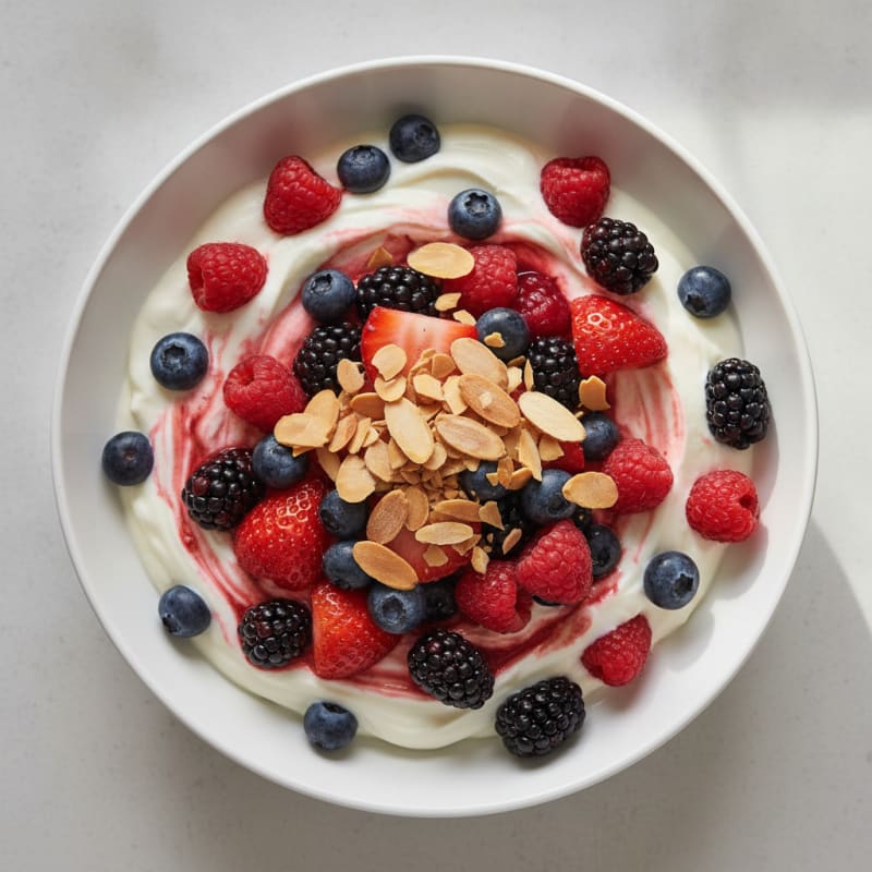 Greek Yogurt Protein Parfait with Mixed Berries and Almonds
