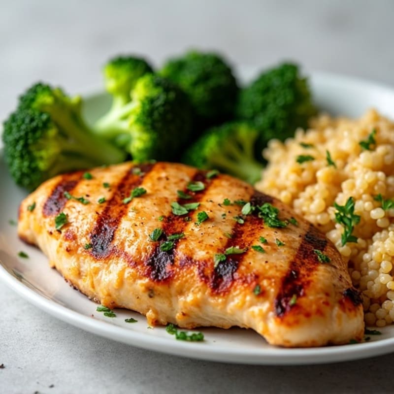 Grilled Chicken Breast with Quinoa and Roasted Broccoli