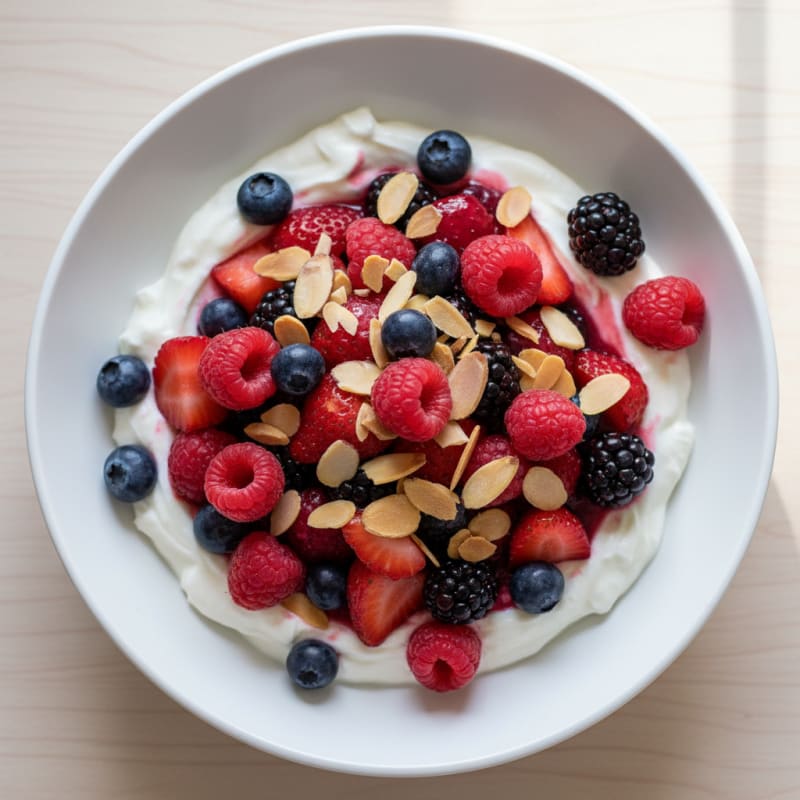 Greek Yogurt Protein Parfait with Mixed Berries and Almonds