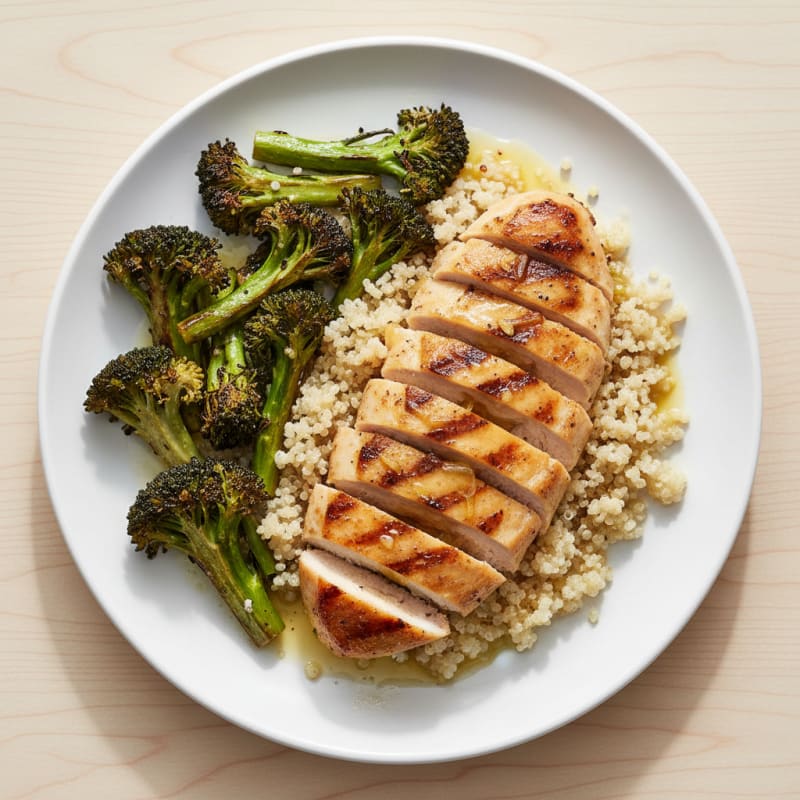 Grilled Chicken Breast with Quinoa and Roasted Broccoli