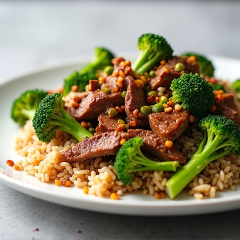 Garlic Ginger Beef and Broccoli Stir-Fry with Brown Rice