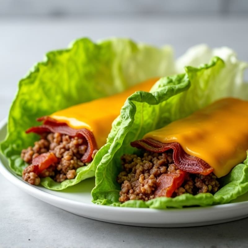 Lean Ground Beef & Crispy Turkey Bacon Lettuce Wraps with Melted Cheese