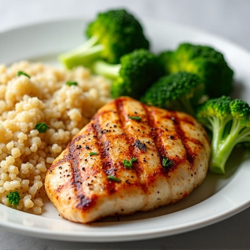 Grilled Chicken Breast with Quinoa and Steamed Broccoli