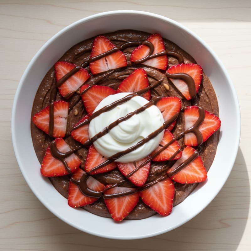 Silky Chocolate Protein Pudding with Sliced Strawberries
