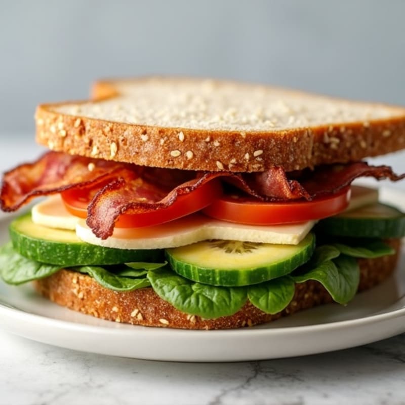 Loaded Crispy Turkey Bacon and Fresh Veggie Whole Grain Sandwich