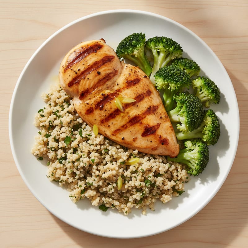 Grilled Chicken Breast with Quinoa and Steamed Broccoli