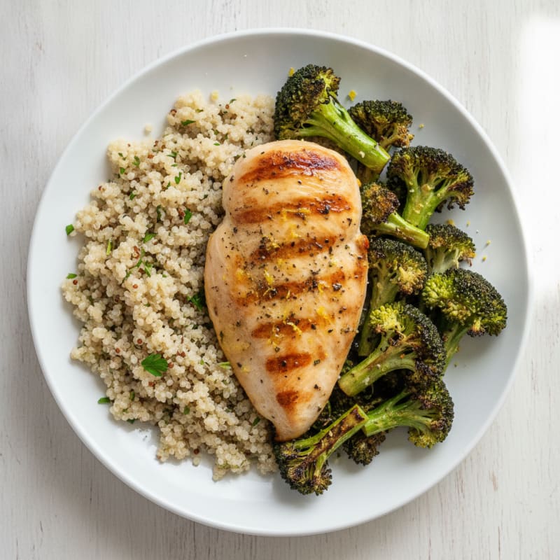 Grilled Chicken Breast with Quinoa and Roasted Broccoli