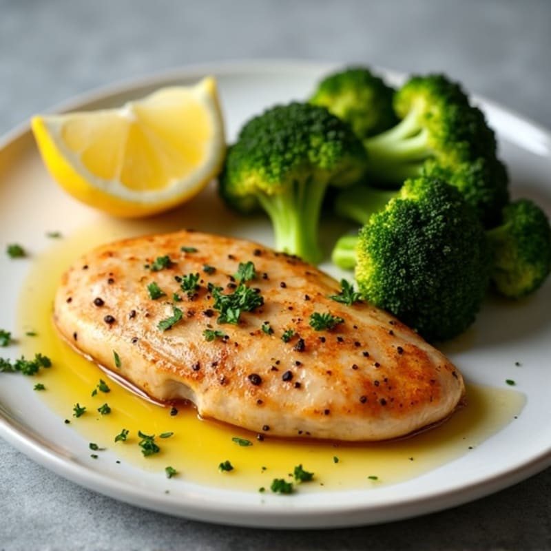 Lemon-Garlic Pan-Seared Chicken with Crispy Roasted Broccoli