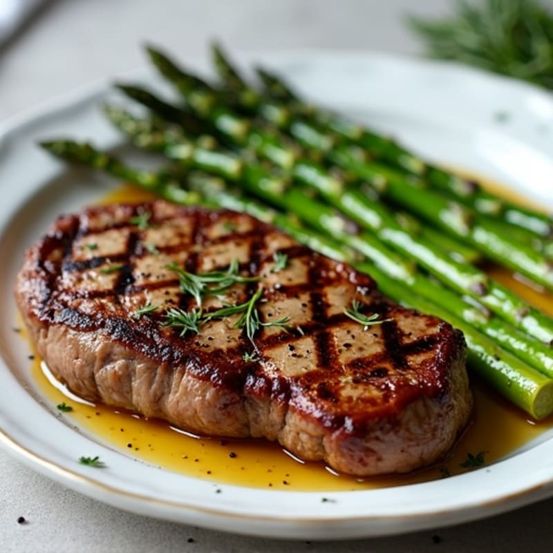 Juicy Grilled Steak with Garlic Herb Roasted Asparagus