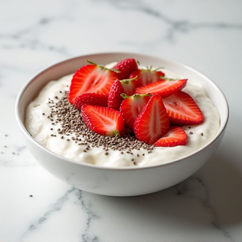 Greek Yogurt with Chia Seeds and Sliced Strawberries