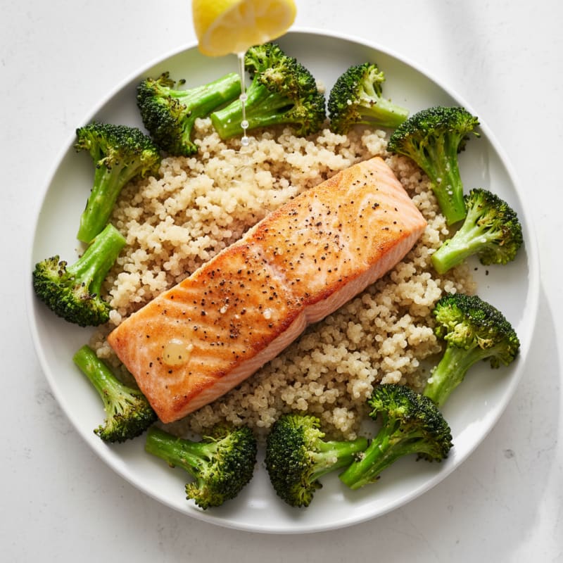 Seared Salmon with Roasted Broccoli and Quinoa