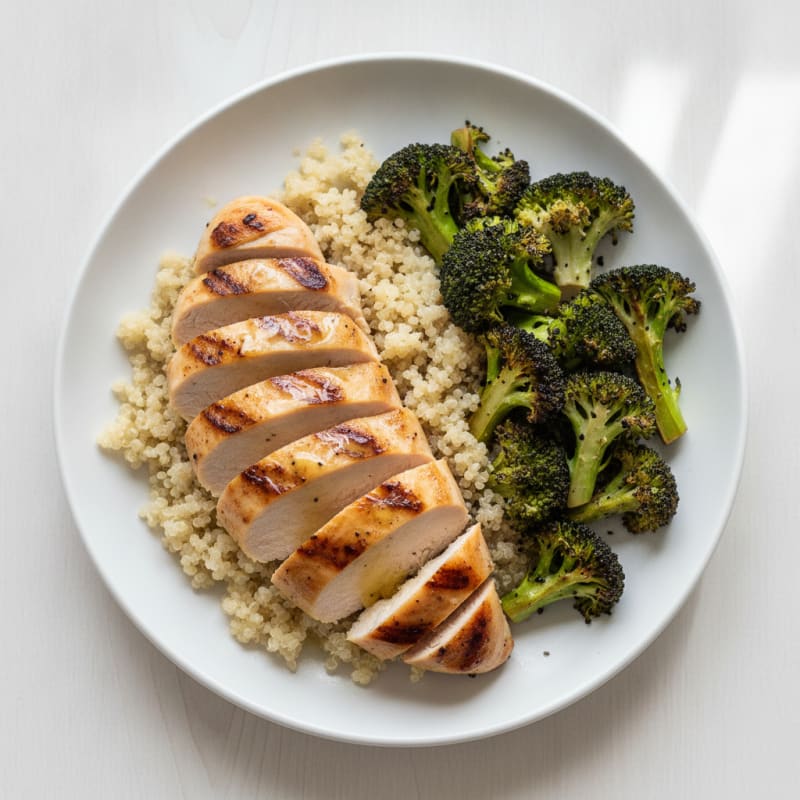 Grilled Chicken Breast with Quinoa and Roasted Broccoli
