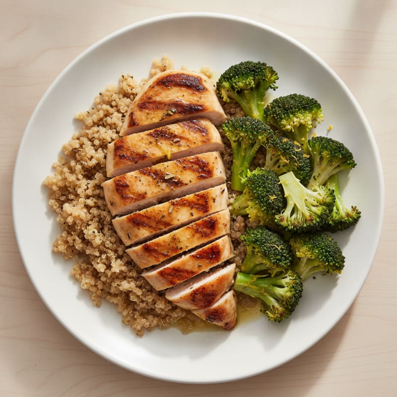 Grilled Chicken Breast with Quinoa and Steamed Broccoli