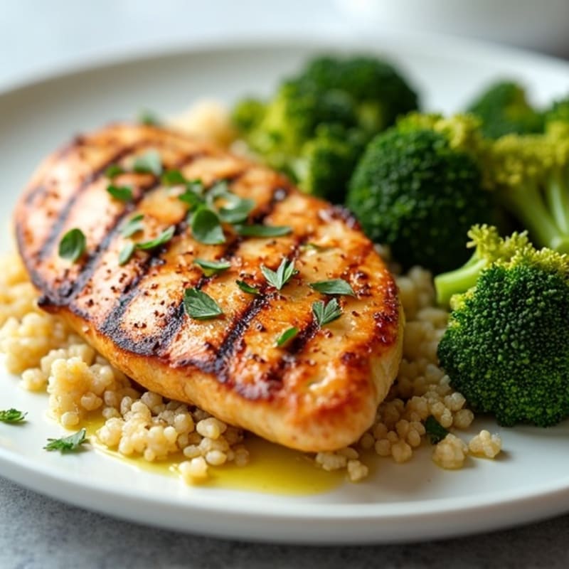 Grilled Chicken Breast with Roasted Broccoli and Quinoa