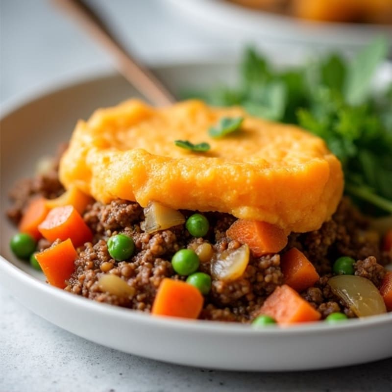 Hearty Lean Ground Beef Shepherd's Pie with Creamy Sweet Potato Topping