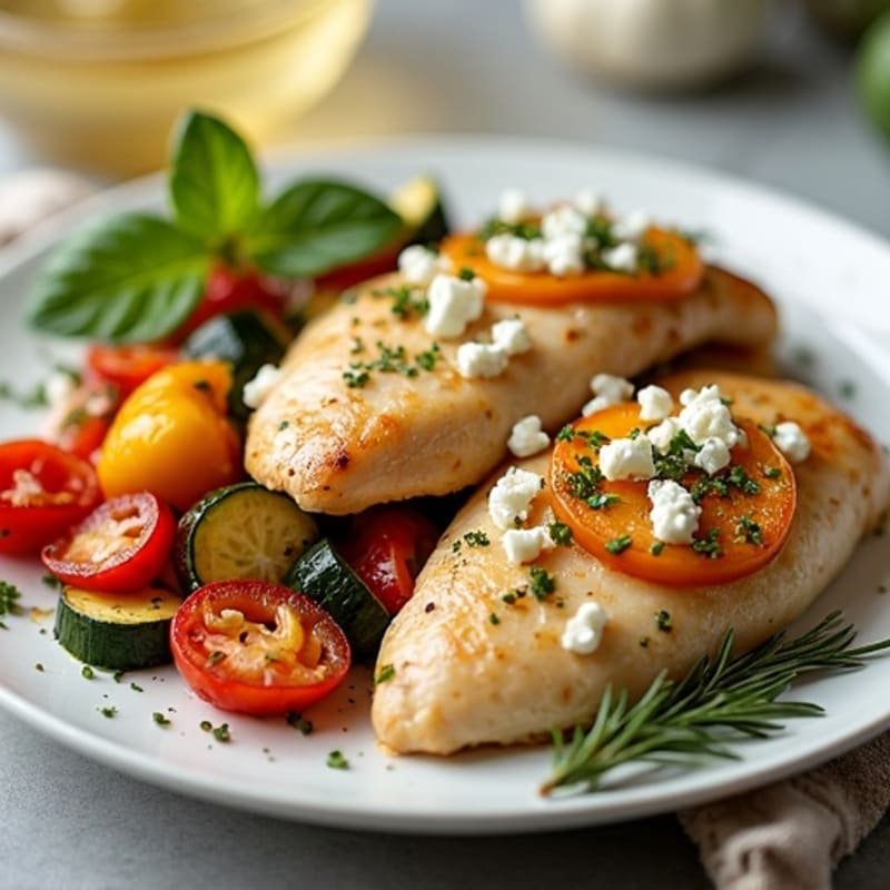 Sheet Pan Lemon Herb Chicken with Roasted Vegetables and Crumbled Feta
