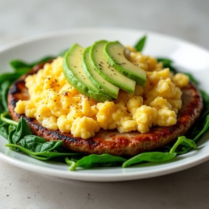 Egg White Scramble with Grilled Turkey Sausage and Sautéed Spinach