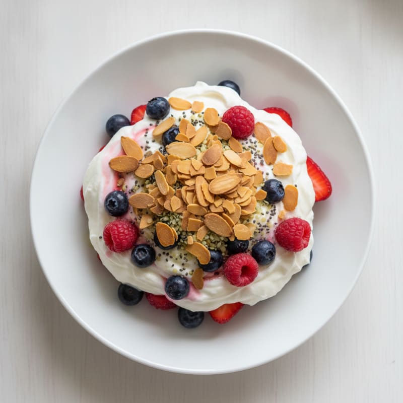 Greek Yogurt Protein Parfait with Mixed Berries and Almonds