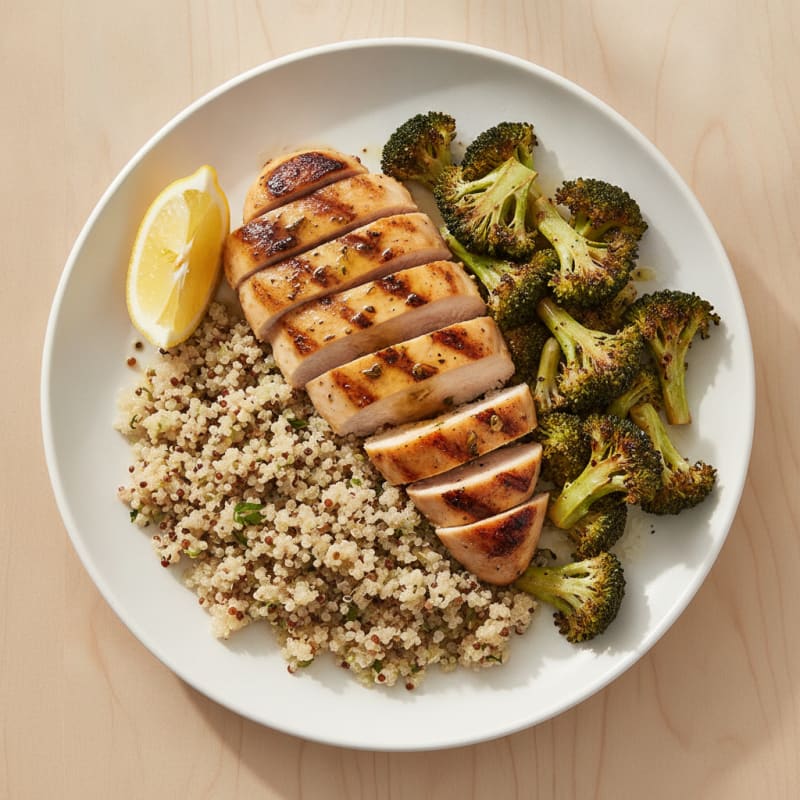 Grilled Chicken Breast with Quinoa and Roasted Broccoli