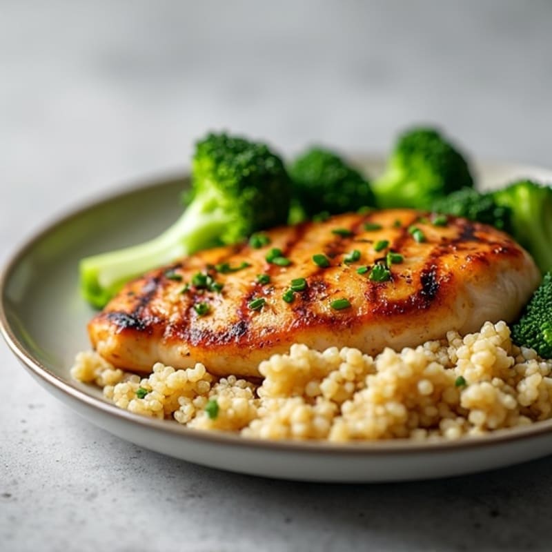 Grilled Chicken Breast with Quinoa and Steamed Broccoli