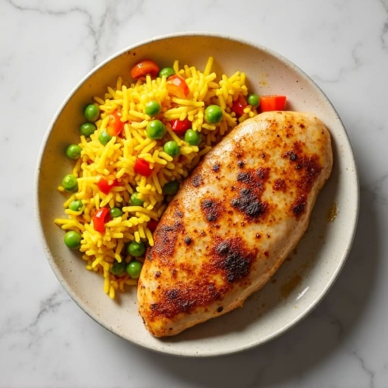 Tender Chicken and Yellow Rice Skillet with Bell Peppers and Peas