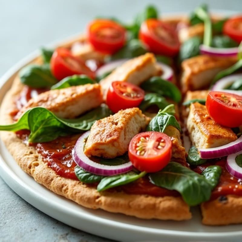 Crispy Whole Wheat Chicken BBQ Ranch Pizza with Fresh Vegetables